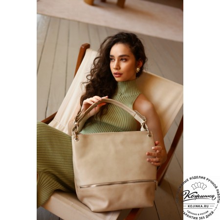  Кожаная женская сумка "Бэлла" (бежевая гладкая кожа)